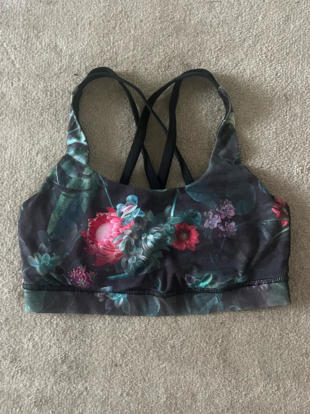 Lululemon Floral Black Strappy Sports Bra
